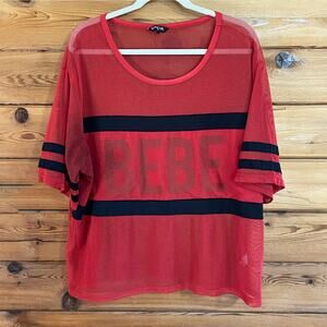BEBE Womens Sport Mesh Top Red Size 2X